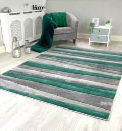 New Small Large Emerald Green Silver Grey Wave Design Area Rugs Mats Runners - thumbnail 3