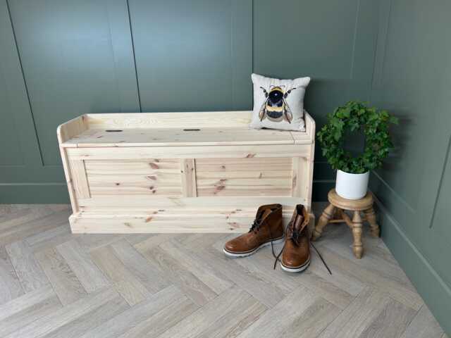 Wood Shoe Storage Bench Shaker Panel Window Seat, Custom Size Ready To Paint 1220mm Wide - image 1