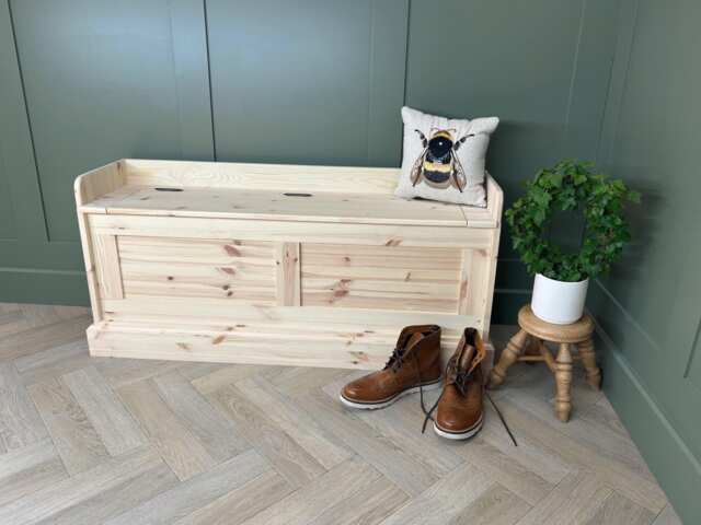 4Ft Shaker Panel Shoe Storage Bench Or Window Seat, Solid Wood Ready To Paint - image 1