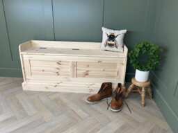 4Ft Shaker Panel Shoe Storage Bench Or Window Seat, Solid Wood Ready To Paint - thumbnail 1