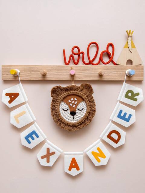 Personalised Name Felt Bunting. Custom Nursery Garland Decor. Rainbow, Pastel, Jungle, Neutral Colours - image 1