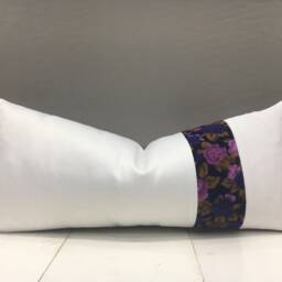 Floral Ikat Lumbar Pillow Cover, Handwoven Silk Cushion - 10x24 - thumbnail 2