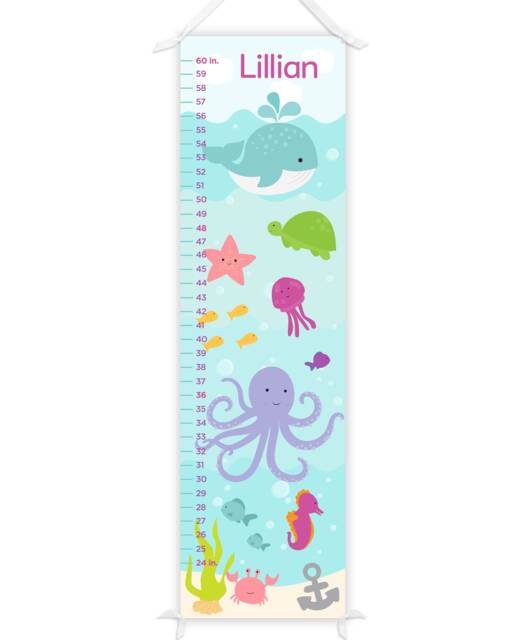 Under The Sea Growth Chart, Nursery, Ocean Theme Nursery Wall Art, Canvas Chart - image 1