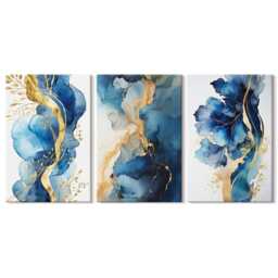 Canvas Set Of 3 Wall Art - Blue Patterns With Delicate Accents, Large, Abstract Hanging Piece - thumbnail 2