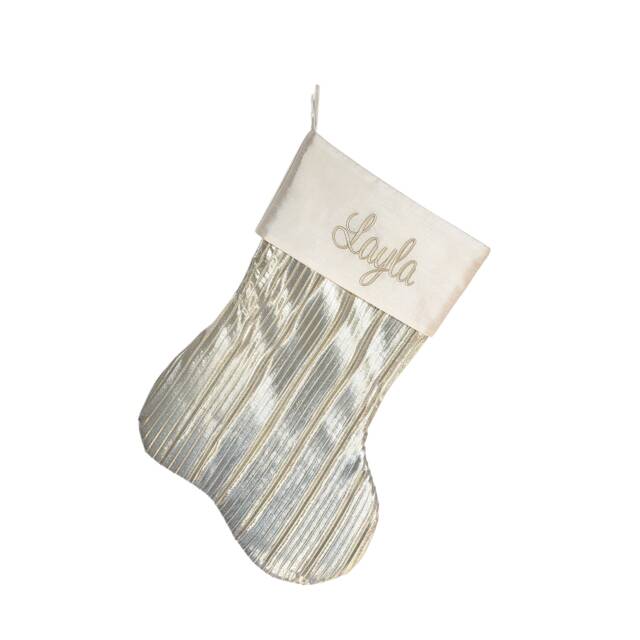 Personalized Christmas Stocking. Champagne White Gold Shimmery Elegant Pleated Shiny Glitz Ivory Stocking - image 1