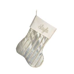 Personalized Christmas Stocking. Champagne White Gold Shimmery Elegant Pleated Shiny Glitz Ivory Stocking