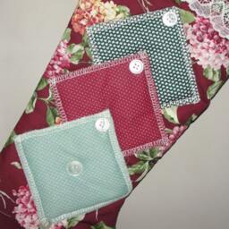 Handmade Quilted Christmas Stockings Burlap, Patchwork, Floral Print - Set Of 2 - thumbnail 2
