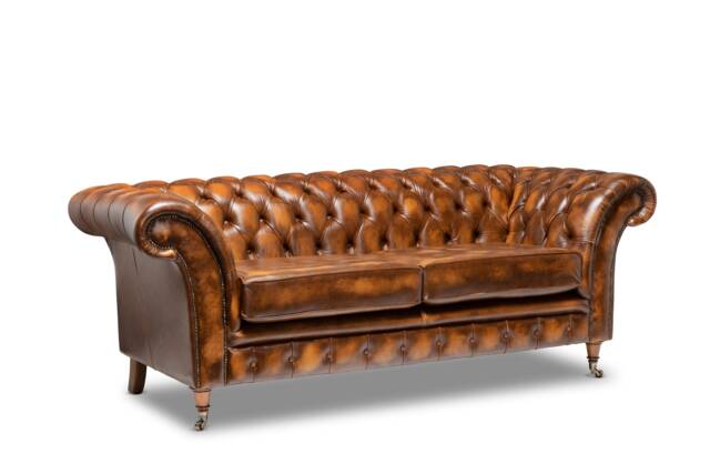 Chesterfield Belmont Real Leather Two/Three Seater Sofa Antique Tan - image 1