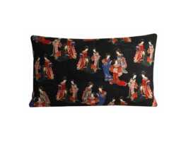 Japanese Geisha Lumbar Cushion Black Oriental Throw Pillow Cover 12x20 - thumbnail 1