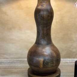Mango Wood Table Lamp - Curved Form With Linen Shade - thumbnail 4