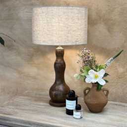 Mango Wood Table Lamp - Curved Form With Linen Shade - thumbnail 2