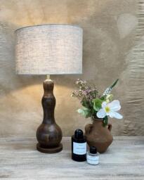 Mango Wood Table Lamp - Curved Form With Linen Shade - thumbnail 1