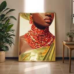 Afrocentric Woman Art Print Red & Gold Jewelry, Modern Boho Decor - Poster Only - thumbnail 2