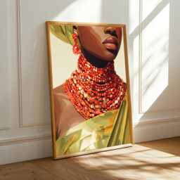 Afrocentric Woman Art Print Red & Gold Jewelry, Modern Boho Decor - Poster Only - thumbnail 1