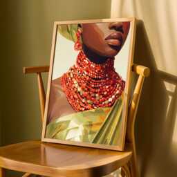 Afrocentric Woman Art Print Red & Gold Jewelry, Modern Boho Decor - Poster Only - thumbnail 3