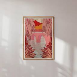 Pink Palm Bridge Art Print Retro Bohemian Nature Illustration - thumbnail 2