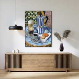 Cafe Coffee Wall Art Poster - Espresso Moka Pot Still Life European Bistro Kitchen Decor - thumbnail 3