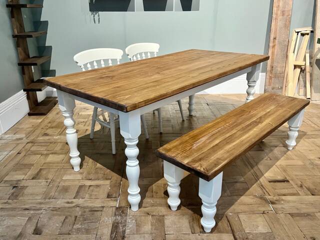 Chunky Farmhouse Interior Dining Table - Handmade Solid Wood With Custom Sizes/Finishes Rustic Kitchen Furniture Free UK Delivery - image 1