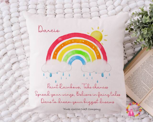 Rainbow Cushion, Pillow, Mental Health Gift, Gift, Self Love Positivity Quote, Positive Thinking - image 1