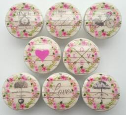 Drawer Knobs France Shabby Chic Cottage French Pink Wreath Flowers Reclaimed Wood Provincial Farmhouse White Refinished Dresser