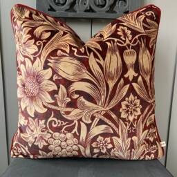William Morris Luxury Designer Sunflower Red Velvet Vintage Cushion Pillow Throw Cover - thumbnail 1