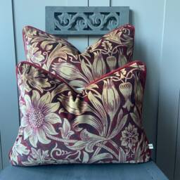 William Morris Luxury Designer Sunflower Red Velvet Vintage Cushion Pillow Throw Cover - thumbnail 3