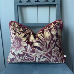 William Morris Luxury Designer Sunflower Red Velvet Vintage Cushion Pillow Throw Cover - thumbnail 2
