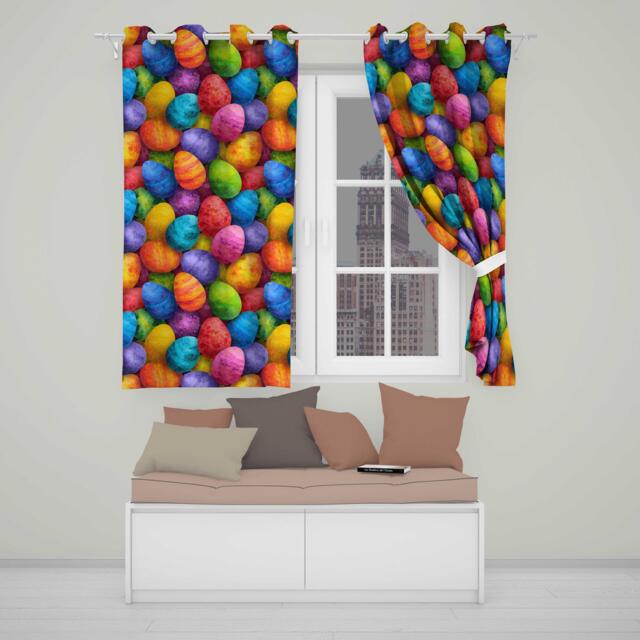 Bright Watercolour Easter Egg in Vibrant Multicolour Tones Readymade Eyelet Ring Top Thermal 100% Blackout Curtains - image 1