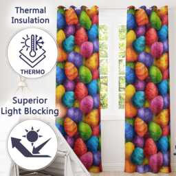 Bright Watercolour Easter Egg in Vibrant Multicolour Tones Readymade Eyelet Ring Top Thermal 100% Blackout Curtains - thumbnail 3