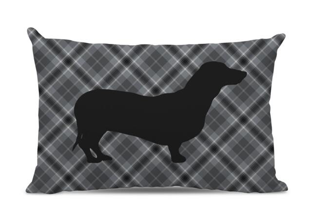 Gray Plaid Dachshund Lumbar Pillow - Silhouette Dog Home Decor Dog Pillow - image 1