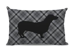 Gray Plaid Dachshund Lumbar Pillow - Silhouette Dog Home Decor Dog Pillow - thumbnail 1