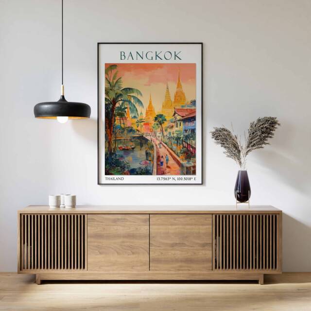 Bangkok Travel Print, Poster, Asian Southeast Asia Decor, Thailand Wall Art, Home Decor - image 1