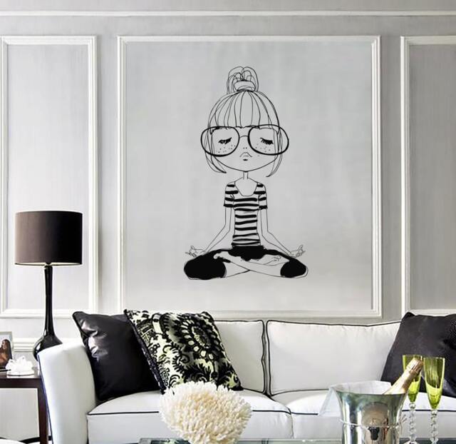 Wall Vinyl Decal Girl Bikram Yoga Pose Seated Meditation Sport Decor Girl's Room Modern Sketch Home Art - #1247Di - image 1