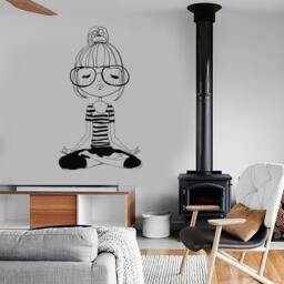 Wall Vinyl Decal Girl Bikram Yoga Pose Seated Meditation Sport Decor Girl's Room Modern Sketch Home Art - #1247Di - thumbnail 2