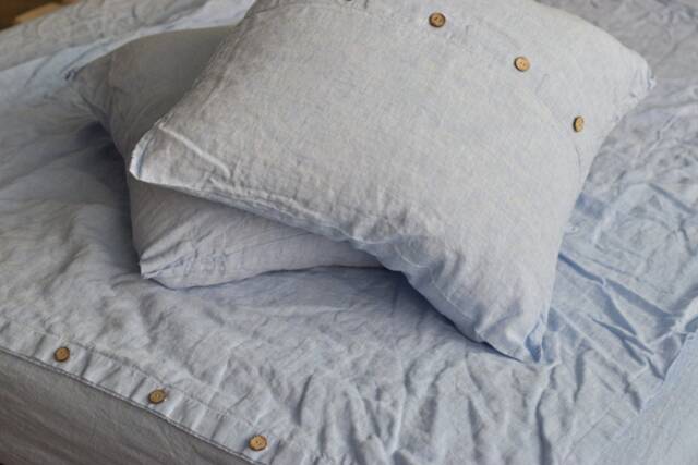 Linen Duvet Cover Set in A Melange Blue Color With 2 X Euro Pillow Shams Square Queen King Twin Pure Linen Bedding Free Shipping Flax Duvet - image 1