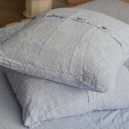 Linen Duvet Cover Set in A Melange Blue Color With 2 X Euro Pillow Shams Square Queen King Twin Pure Linen Bedding Free Shipping Flax Duvet - thumbnail 2