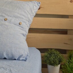 Linen Duvet Cover Set in A Melange Blue Color With 2 X Euro Pillow Shams Square Queen King Twin Pure Linen Bedding Free Shipping Flax Duvet - thumbnail 3