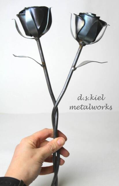 Intertwined Steel Roses Anniversary Metal Flower Sculpture - image 1