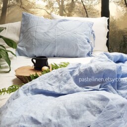 Blue Linen Bedding Set Natural Bedding Organic Rustic Linen Sheets Full Size King Duvet Cover - thumbnail 3