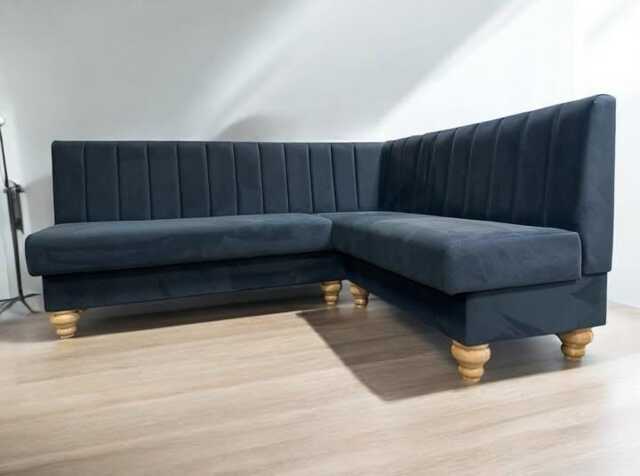 Fluted Anthracite Velvet Corner Booth Bench - Bespoke Kitchen Seating - image 1