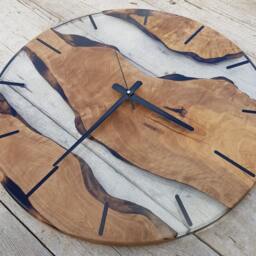 Custom Olive Wood & Resin Wall Clock Live Edge Rustic Decor - thumbnail 2