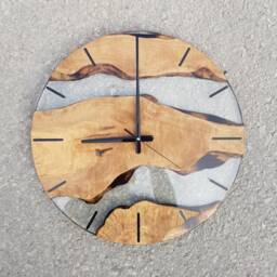 Custom Olive Wood & Resin Wall Clock Live Edge Rustic Decor - thumbnail 1