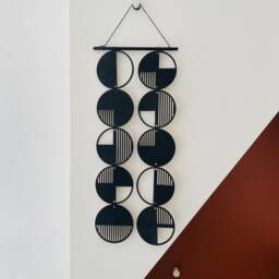 Black Stripe Plywood Wall Hanging Geometric Cutout Art - thumbnail 1