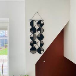 Black Stripe Plywood Wall Hanging Geometric Cutout Art - thumbnail 2