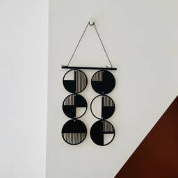 Black Stripe Plywood Wall Hanging Geometric Cutout Art - thumbnail 3