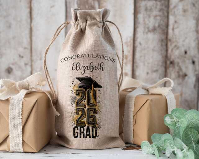 Personalised Bottle Bag, Graduation Class Of 2026, Wine Bottle University Keepsake Gift - image 1