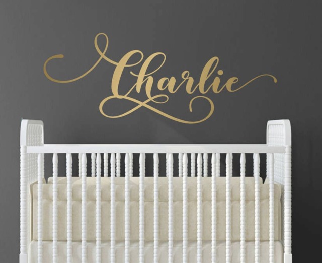 Script Name Wall Art, Monogram Wall Sticker, Gold Name Lettering, Script Decal, Baby Cursive Sign, Girl Decal - image 1