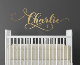 Script Name Wall Art, Monogram Wall Sticker, Gold Name Lettering, Script Decal, Baby Cursive Sign, Girl Decal - thumbnail 1