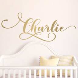 Script Name Wall Art, Monogram Wall Sticker, Gold Name Lettering, Script Decal, Baby Cursive Sign, Girl Decal - thumbnail 2
