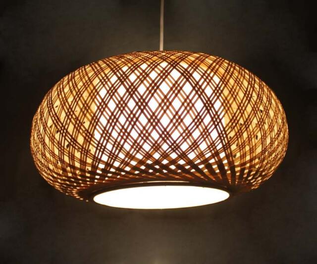 Hand Woven Bamboo Pendant Light Natural Parchment Shade - image 1
